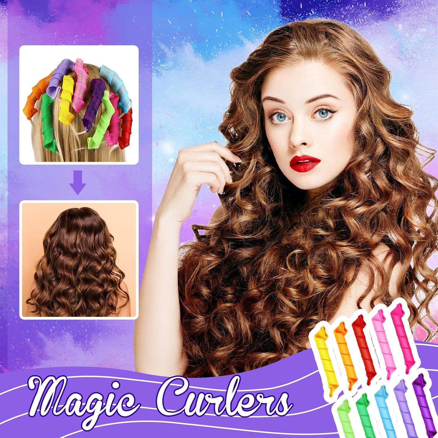 18Pcs Spiral Hair Curlers Set with Storage Bag (4 Colors)