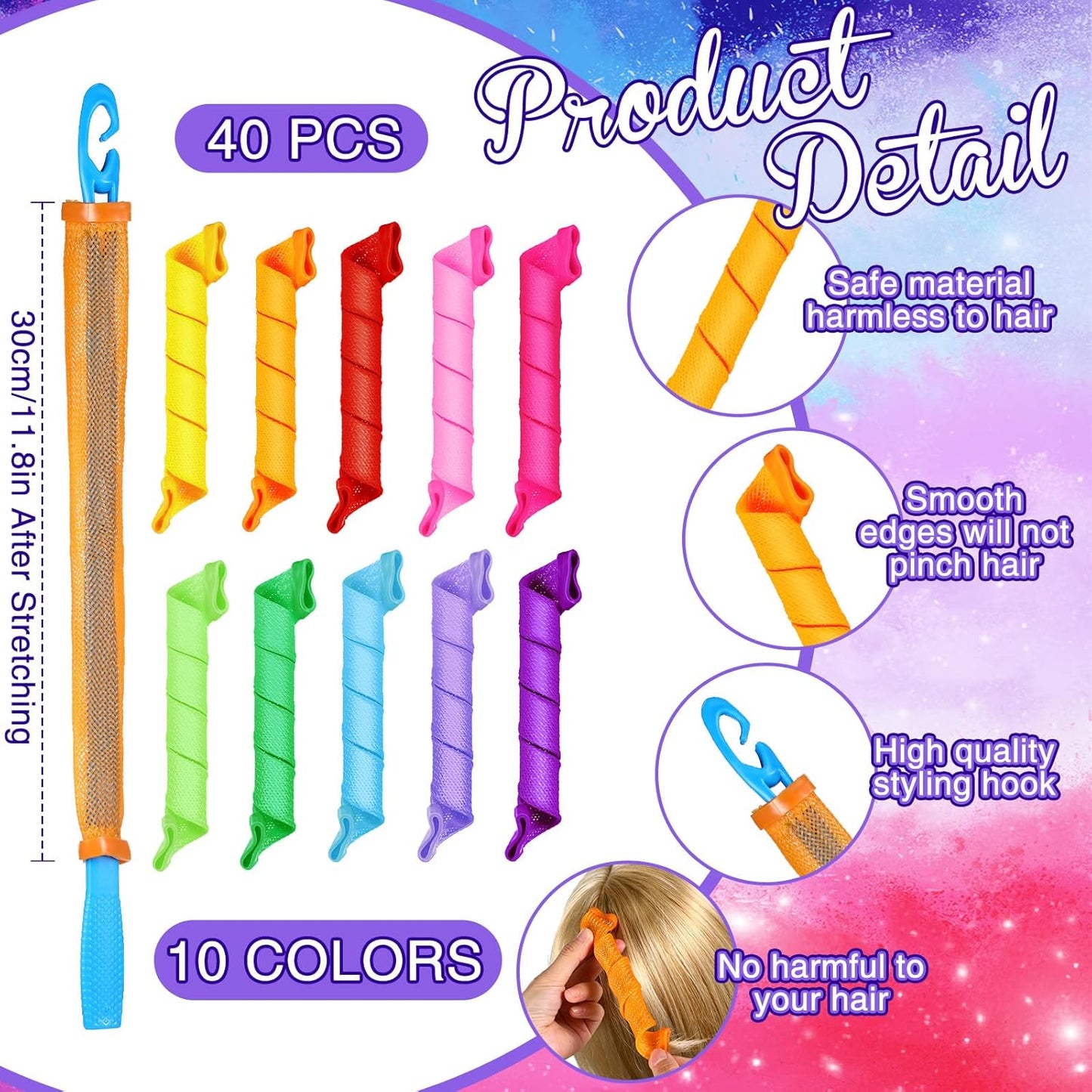 18Pcs Spiral Hair Curlers Set with Storage Bag (4 Colors)