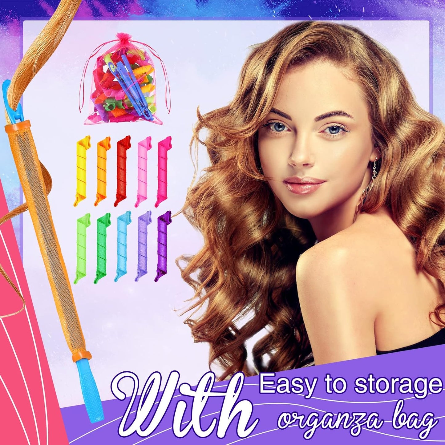 18Pcs Spiral Hair Curlers Set with Storage Bag (4 Colors)