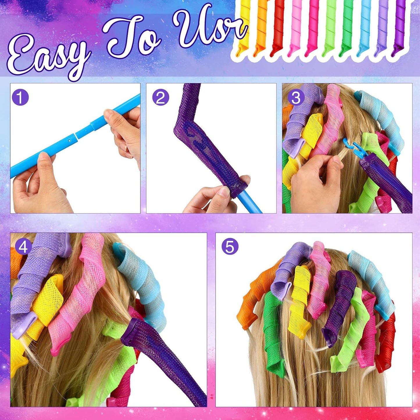 18Pcs Spiral Hair Curlers Set with Storage Bag (4 Colors)